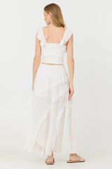 Vintage Havana | Clean White Rayon Crinkle Ruffle Maxi Skirt