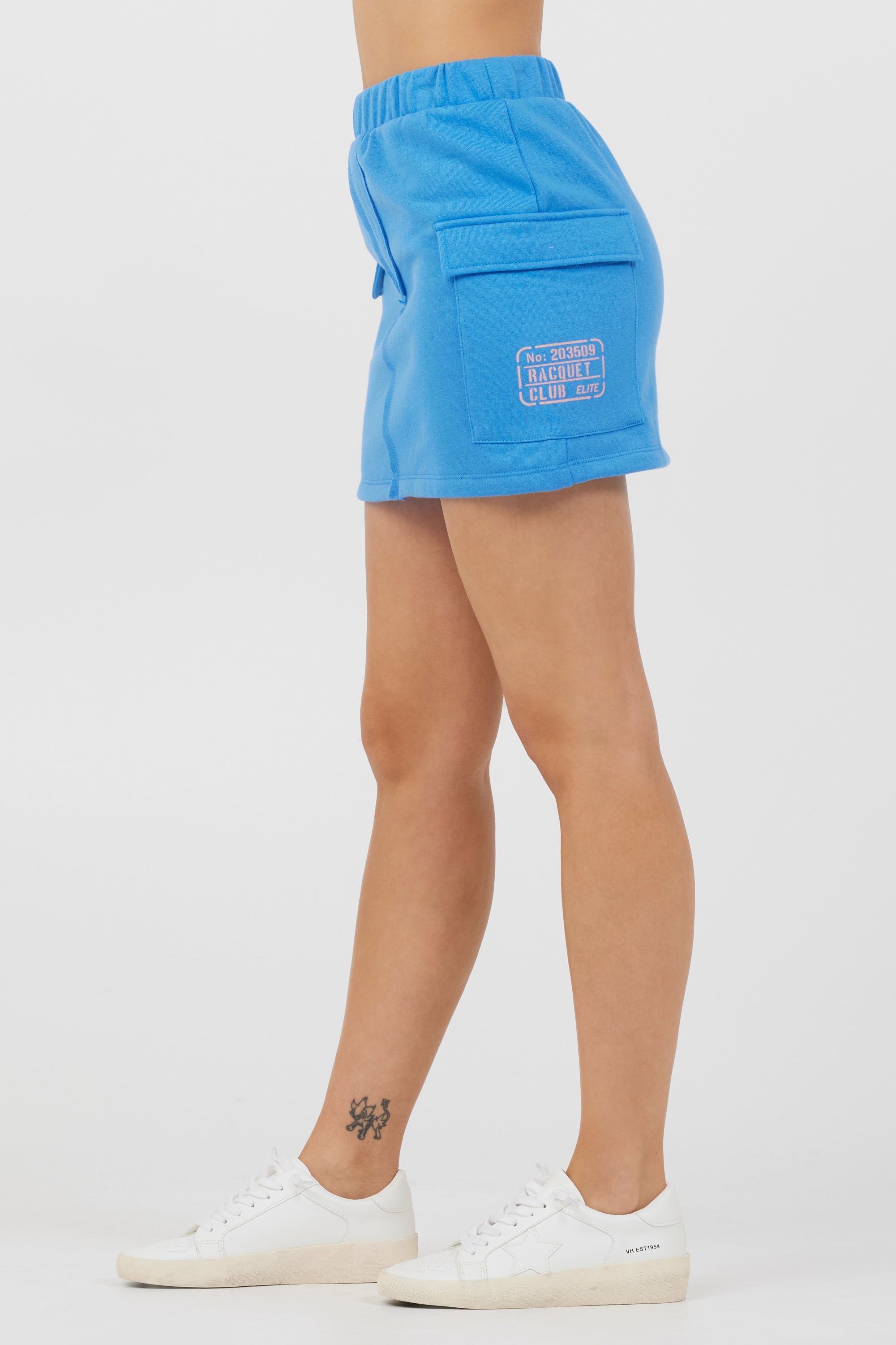 Vintage Havana | Azure Blue Fleece Cargo Skirt w/ Print