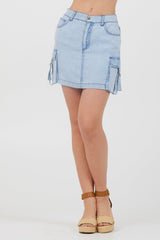 Vintage Havana | Washed Denim Tencel Cargo Pocket Skirt
