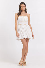 Vintage Havana | White Mini Dress w/ Tan Whip Stitch