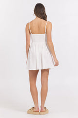 Vintage Havana | White Mini Dress w/ Tan Whip Stitch