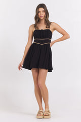 Vintage Havana | Black Mini Dress w/ Tan Whip Stitch