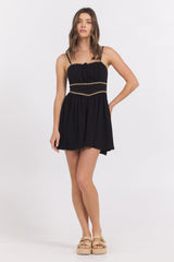 Vintage Havana | Black Mini Dress w/ Tan Whip Stitch