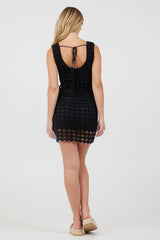 Vintage Havana | Black Open Crochet Dress