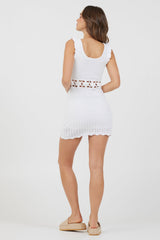 Vintage Havana | White Ruffle Sleeve Crochet Dress