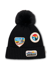 Vintage Havana | RIBBED POMPOM BEANIE WITH SWISS ALP PATCH - BLACK
