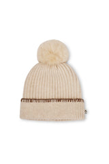 Vintage Havana | RIBBED POMPOM BEANIE - IVORY/TAN
