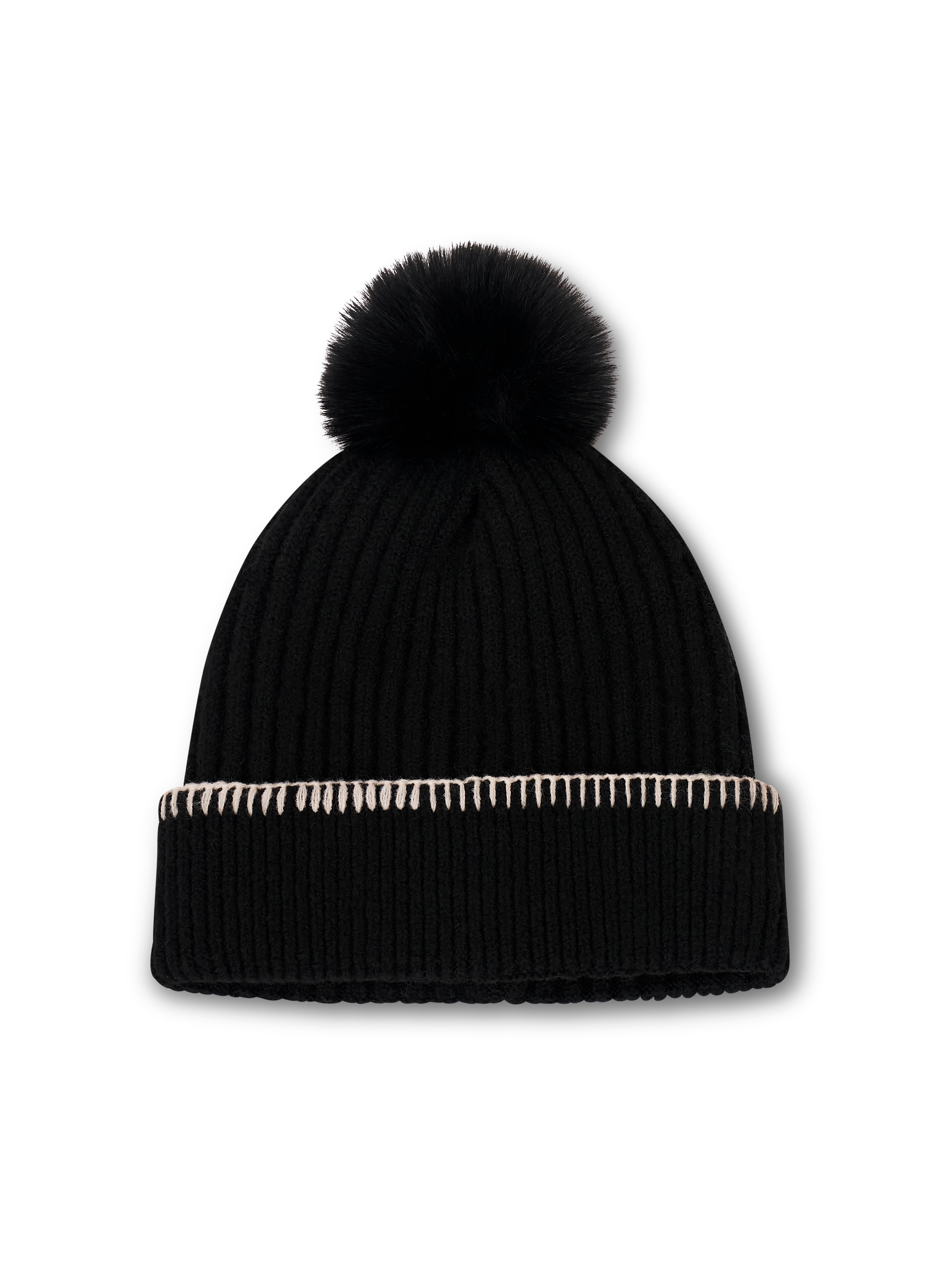 Vintage Havana | RIBBED POMPOM BEANIE - BLACK/IVORY
