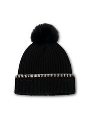 Vintage Havana | RIBBED POMPOM BEANIE - BLACK/IVORY