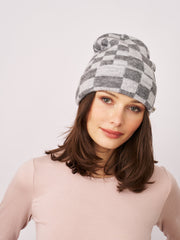 Vintage Havana | CHECK PATTERN BEANIE - GREY