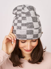 Vintage Havana | CHECK PATTERN BEANIE - GREY