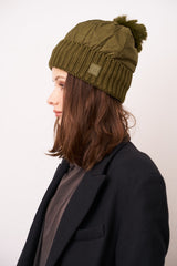 Vintage Havana | PUFFER POMPOM HAT - OLIVE
