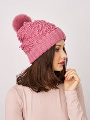 Vintage Havana | TURN UP POMPOM HAT - BLUSH