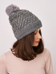Vintage Havana | TURN UP POMPOM HAT - GREY