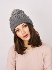Vintage Havana | TURN UP POMPOM HAT - GREY