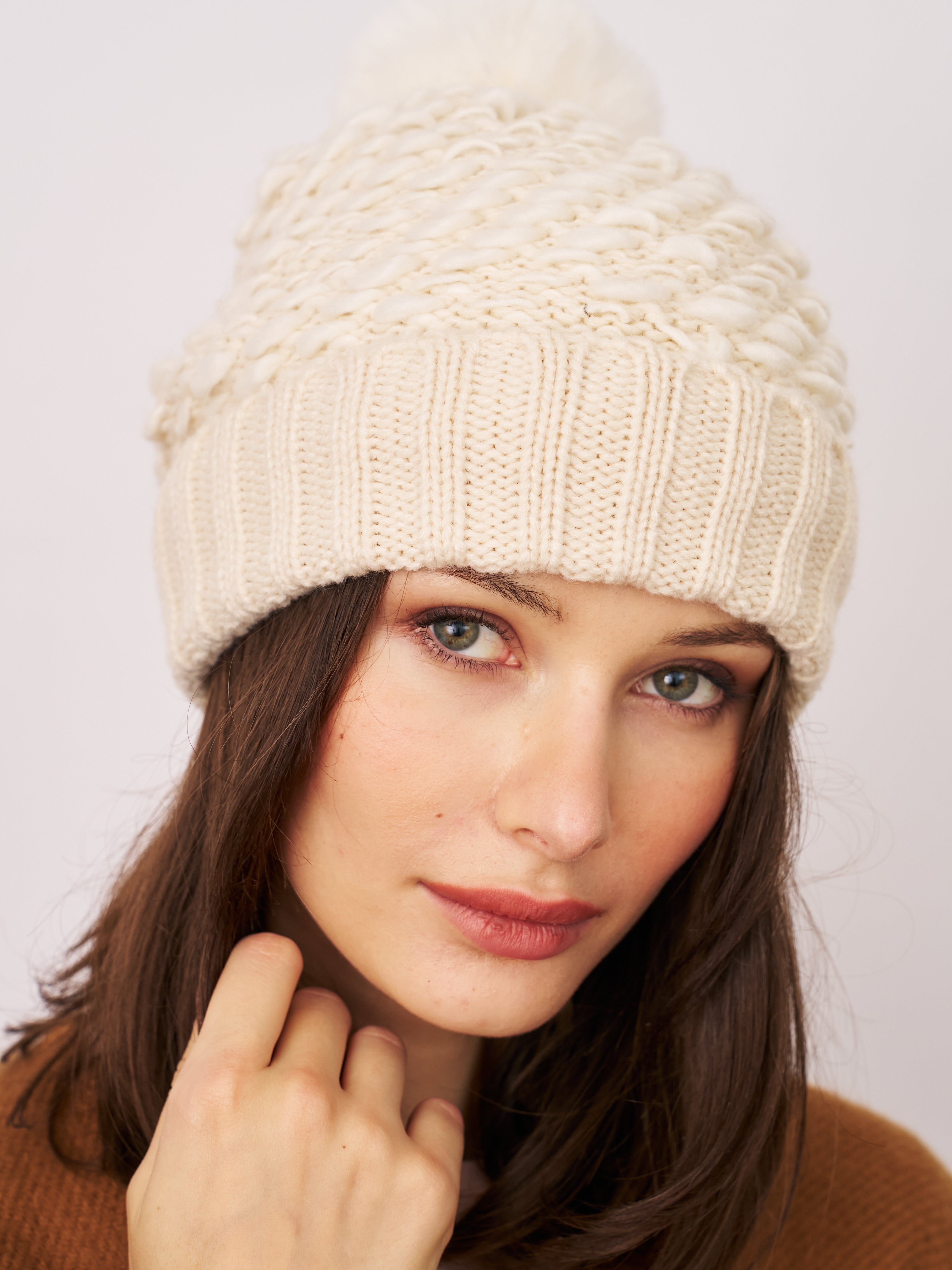 Vintage Havana | TURN UP POMPOM HAT - CREAM