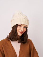 Vintage Havana | TURN UP POMPOM HAT - CREAM