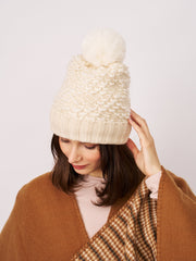 Vintage Havana | TURN UP POMPOM HAT - CREAM