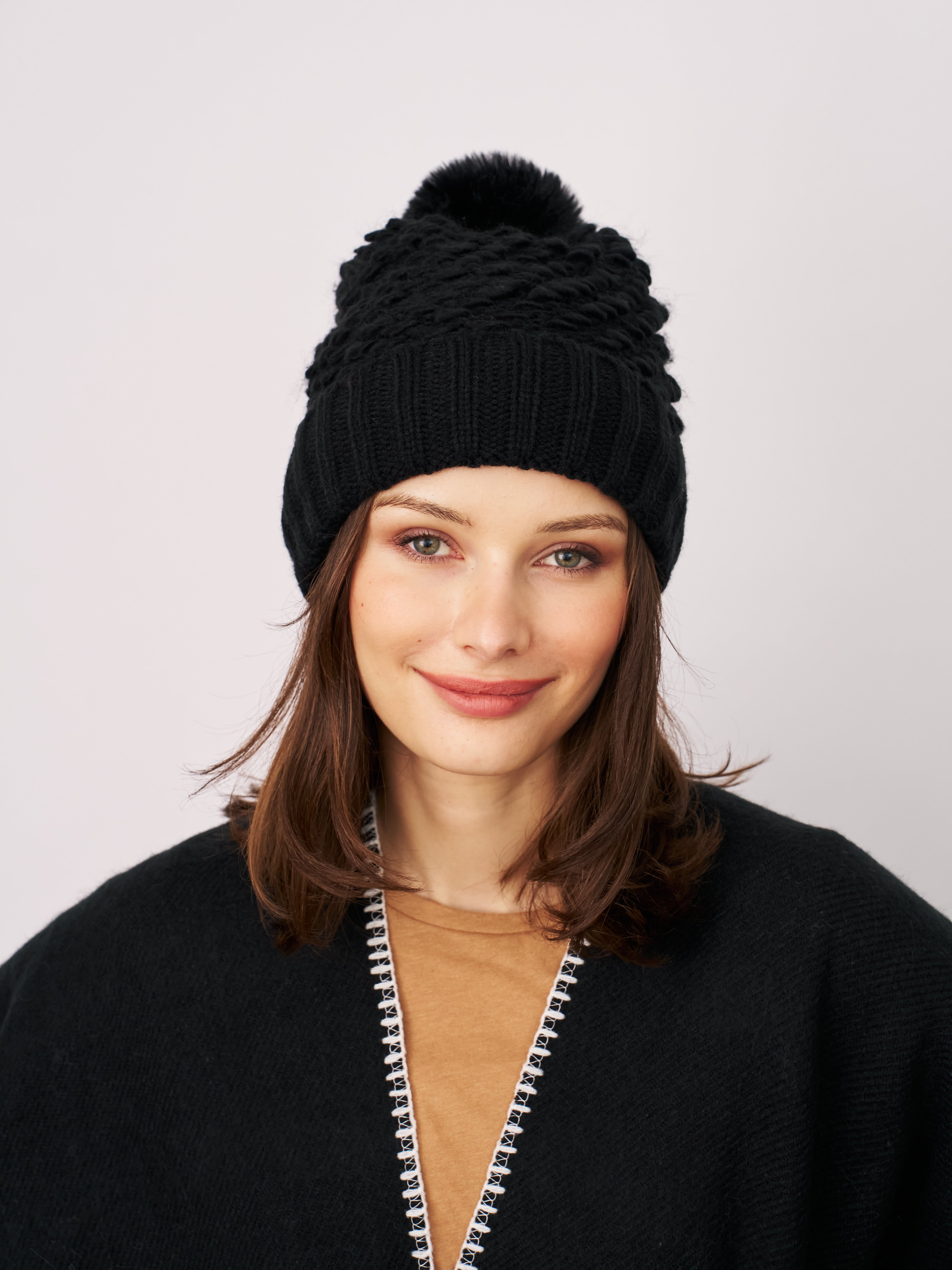 Vintage Havana | TURN UP POMPOM HAT - BLACK