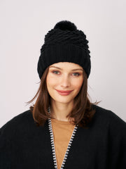 Vintage Havana | TURN UP POMPOM HAT - BLACK