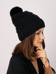 Vintage Havana | TURN UP POMPOM HAT - BLACK