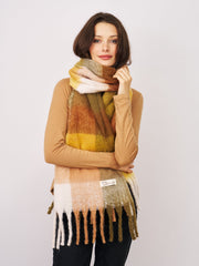Vintage Havana | CHECK BRUSH TASSEL SCARF - YELLOW