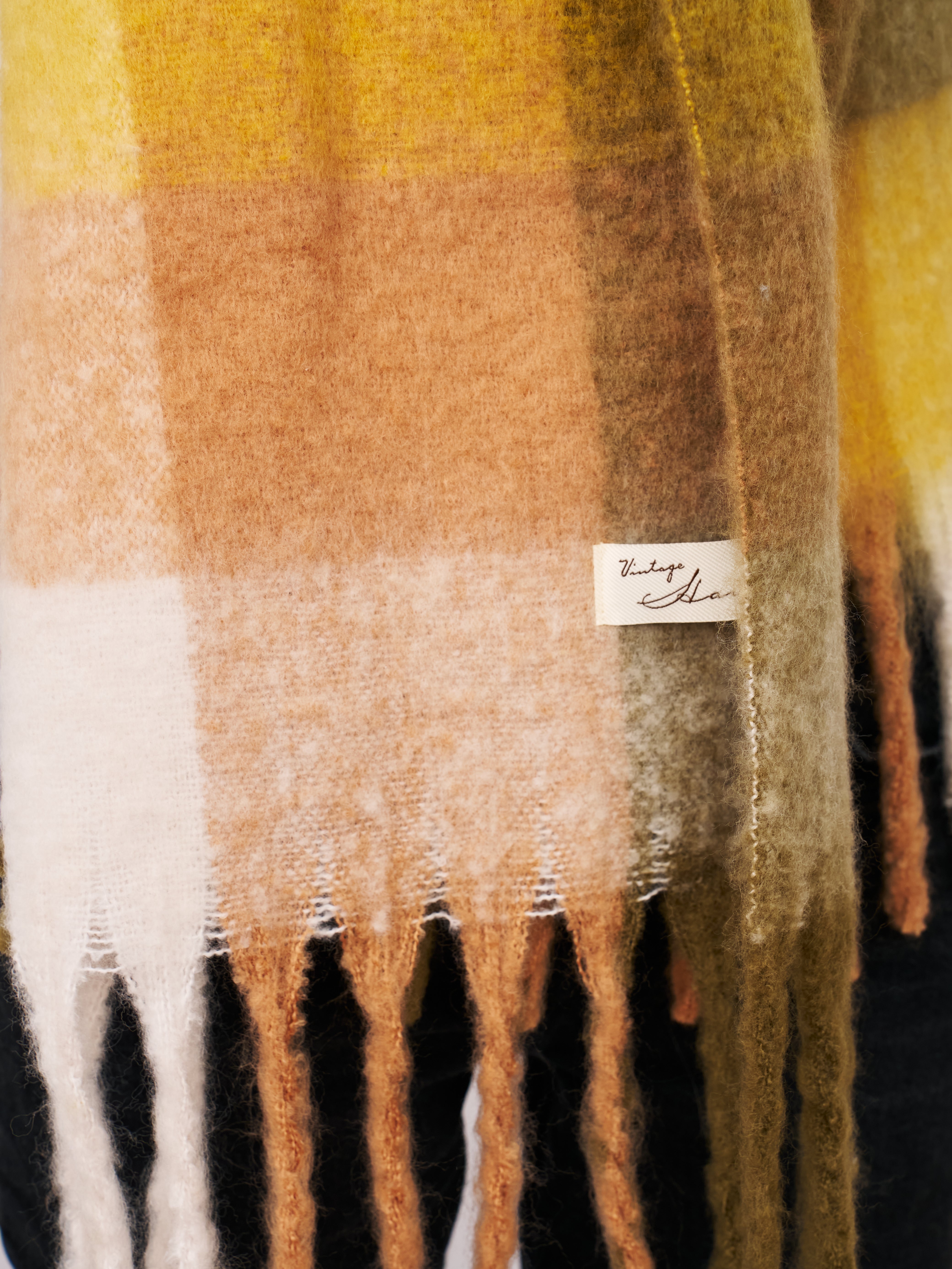 Vintage Havana | CHECK BRUSH TASSEL SCARF - YELLOW