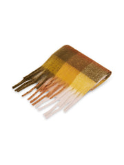 Vintage Havana | CHECK BRUSH TASSEL SCARF - YELLOW
