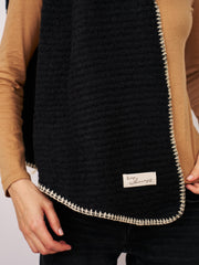 Vintage Havana | BLANKET STITCH KNIT SCARF - BLACK/IVORY