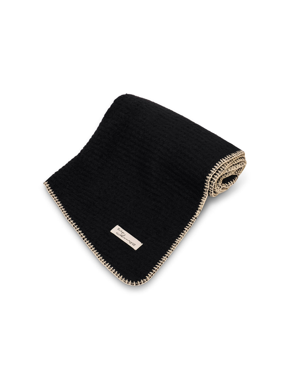 Vintage Havana | BLANKET STITCH KNIT SCARF - BLACK/IVORY