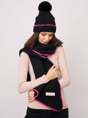 Vintage Havana | BLANKET STITCH KNIT SCARF - BLACK/B PINK