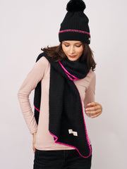 Vintage Havana | BLANKET STITCH KNIT SCARF - BLACK/B PINK
