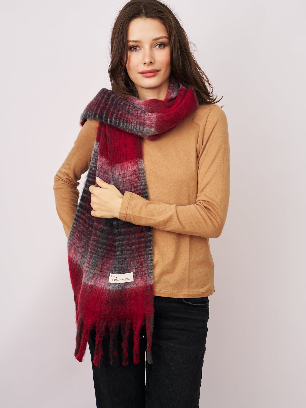 Vintage Havana | CHECK CHUNKY TASSEL SCARF - RED