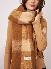 Vintage Havana | CHECK TASSEL SCARF - TAN