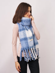 Vintage Havana | CHECK TASSEL SCARF - BLUE