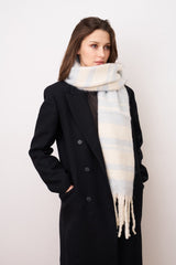 Vintage Havana | STRIPE BRUSH TASSEL SCARF - BLUE