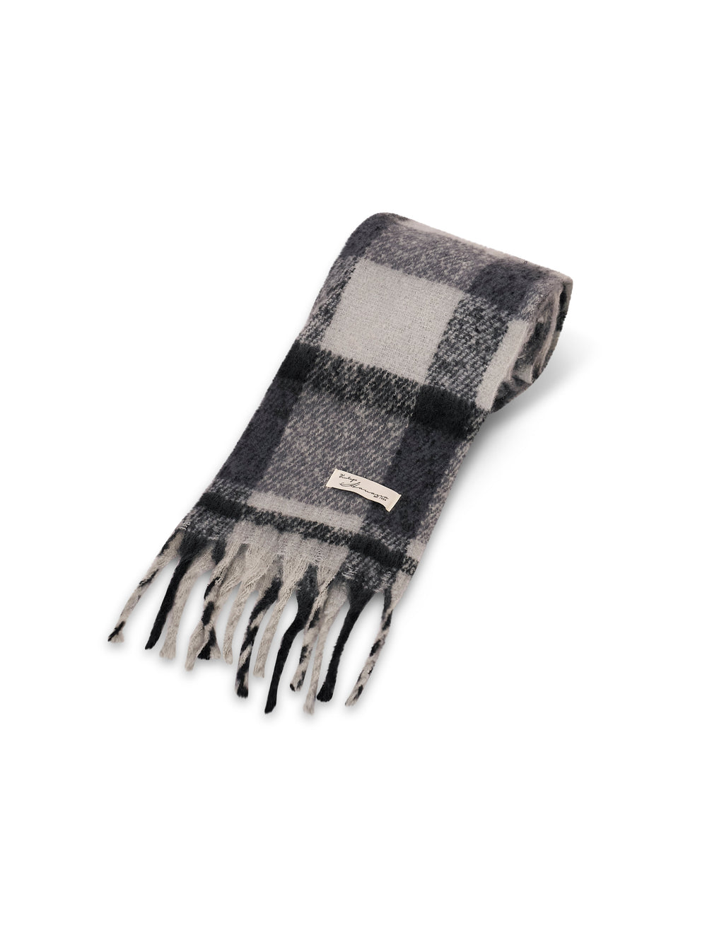 Vintage Havana | CHECK BRUSH TASSEL SCARF - BLACK