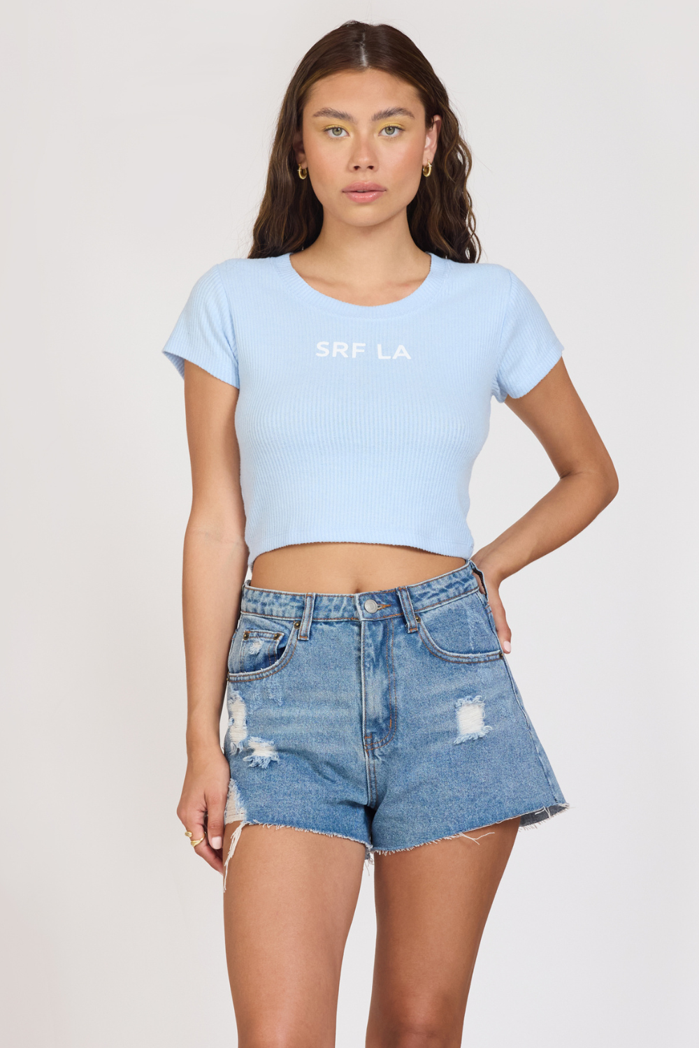 Vintage Havana | "Surf LA" Surfside Blue Rib Hacci Cropped Tee