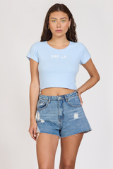 Vintage Havana | "Surf LA" Surfside Blue Rib Hacci Cropped Tee