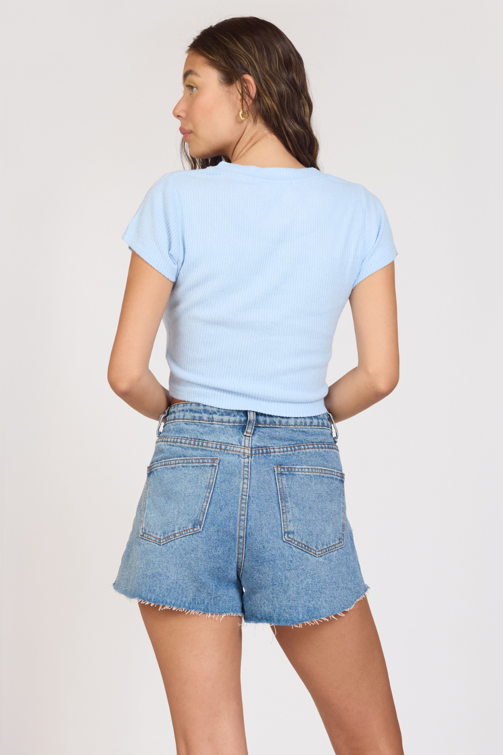 Vintage Havana | "Surf LA" Surfside Blue Rib Hacci Cropped Tee