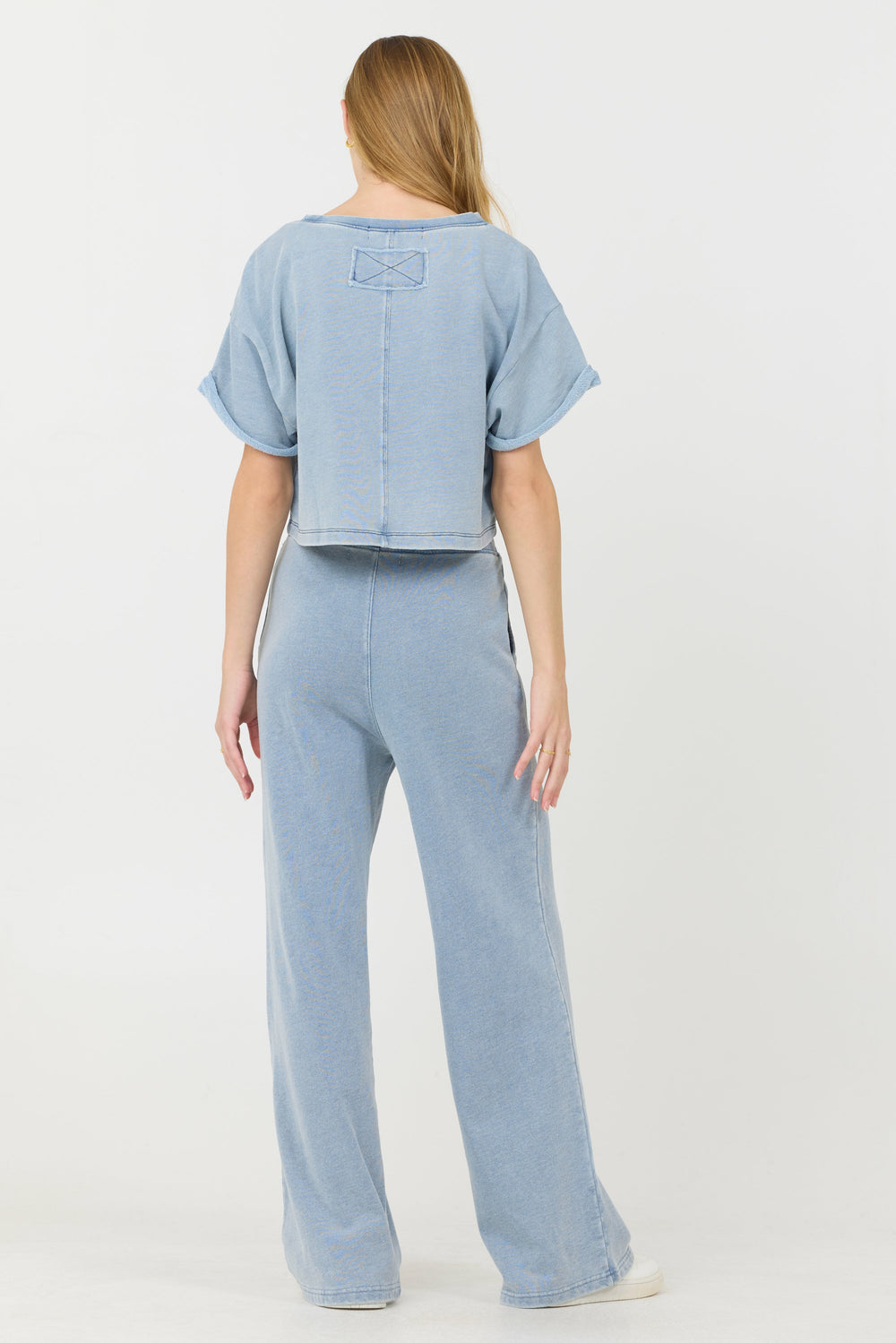 Vintage Havana | Washed Denim Terry Fleece Cropped Shirt