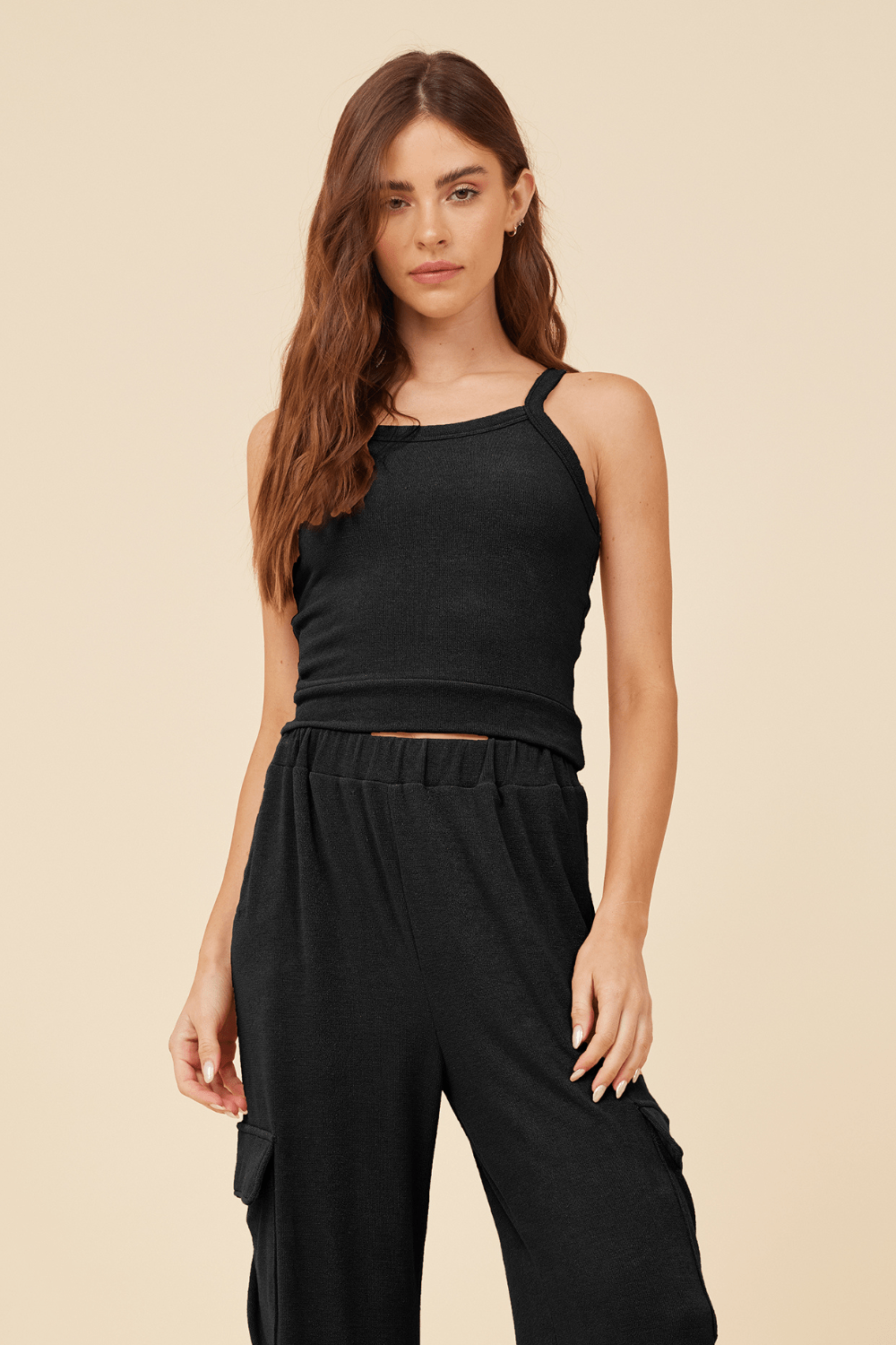 Vintage Havana | Black Knit Terry Tank