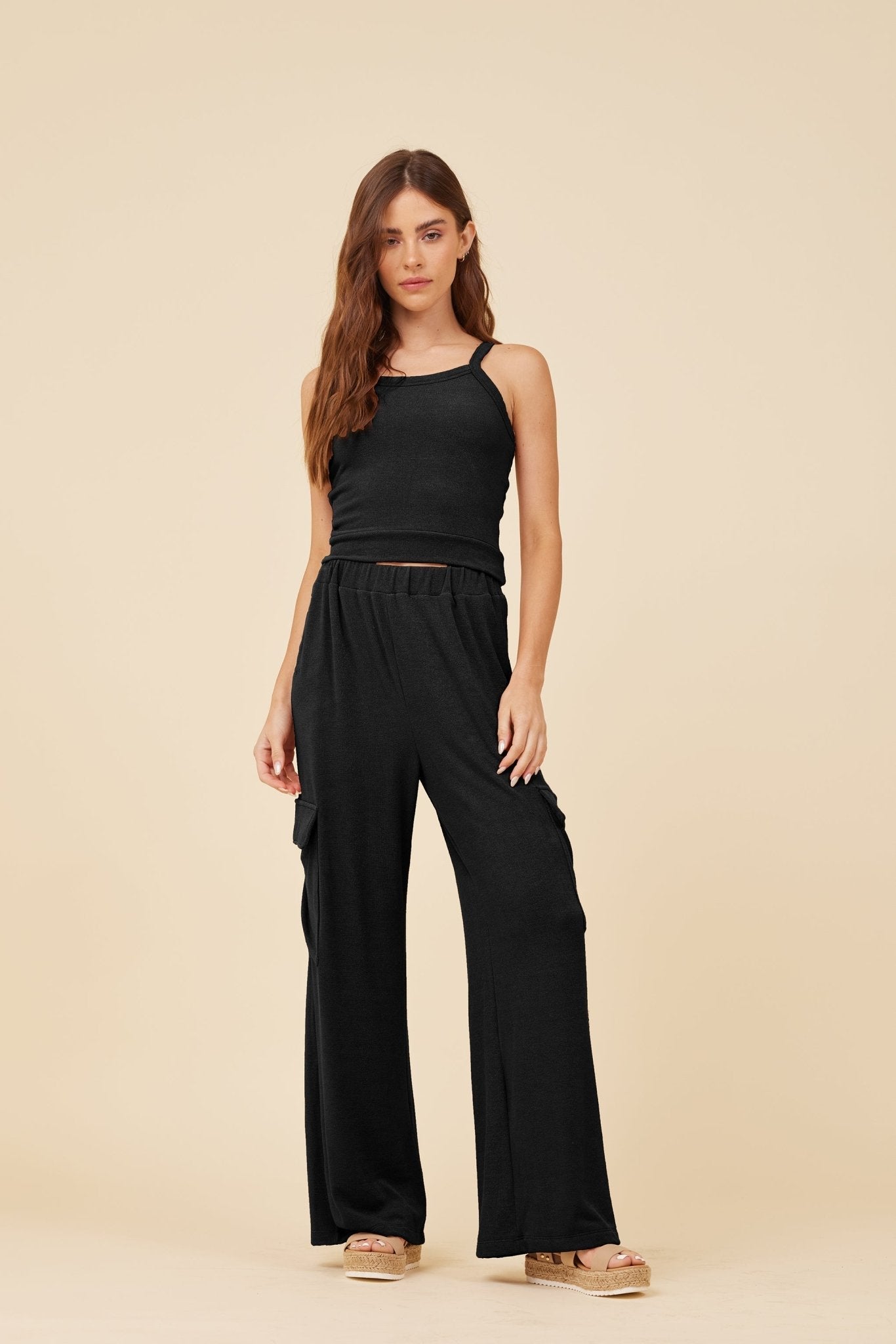 Vintage Havana | Black Knit Terry Tank