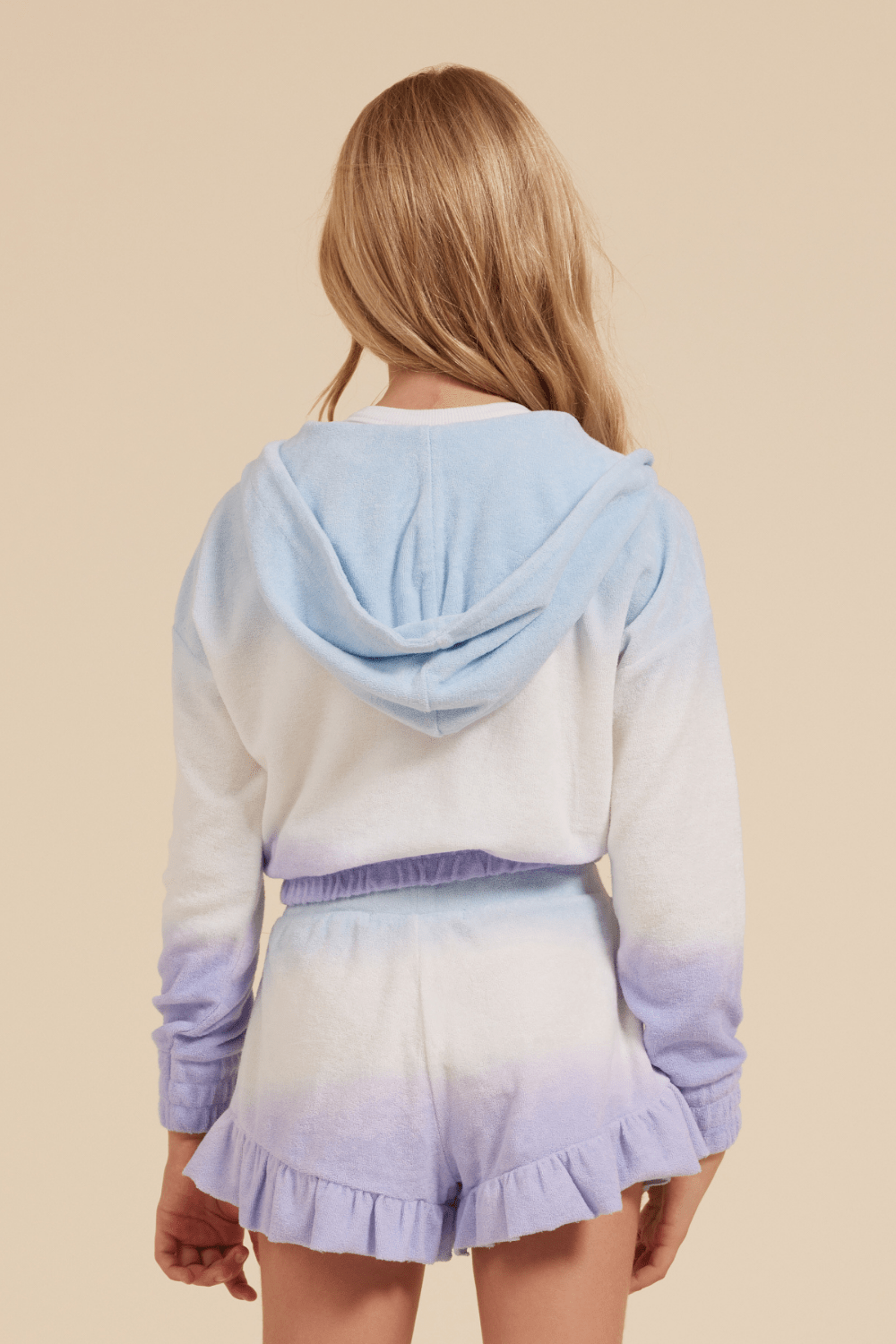 Vintage Havana | Blue/White/Lavender Tie Dye Terry Cloth Elastic Bottom Hoodie