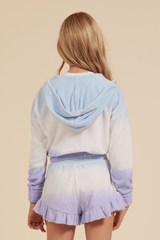 Vintage Havana | Blue/White/Lavender Tie Dye Terry Cloth Elastic Bottom Hoodie