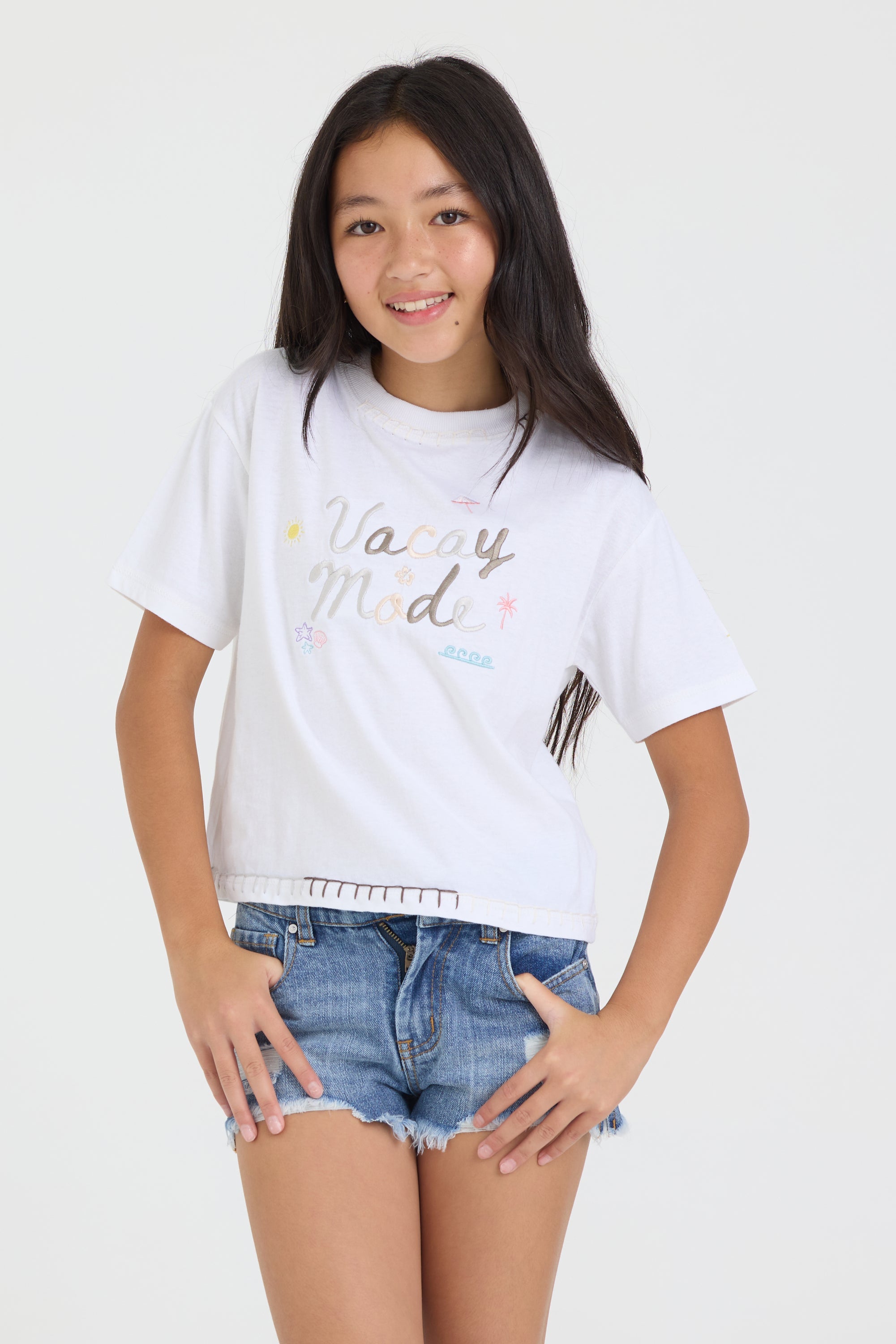 Vintage Havana | Kids Vacay Mode Embroidered Crochet Stitch Boxy Tee