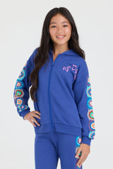 Vintage Havana | Kids Navy Cropped Full Zip Hoodie w/Crochet