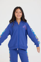 Vintage Havana | Kids Navy Cropped Full Zip Hoodie w/Crochet