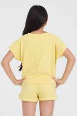 Vintage Havana | Kids Garment Dye Off Shoulder Top with Smile Embroidery