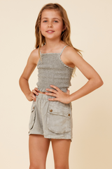 Vintage Havana | Soft Olive Streaky Tencel Rushed Tank Top